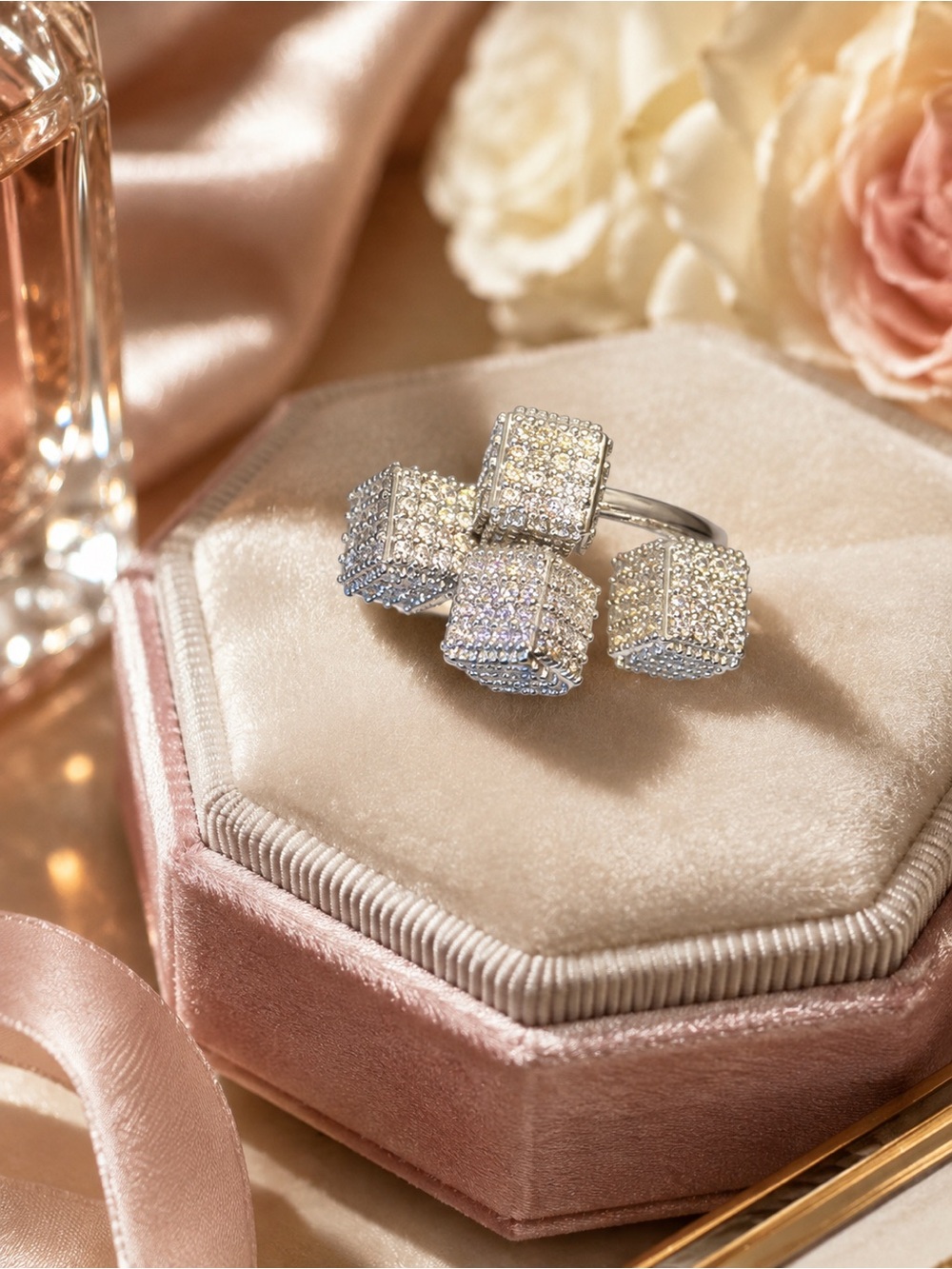 Elegant Silver Cubic Zirconia Cluster Ring - Silver